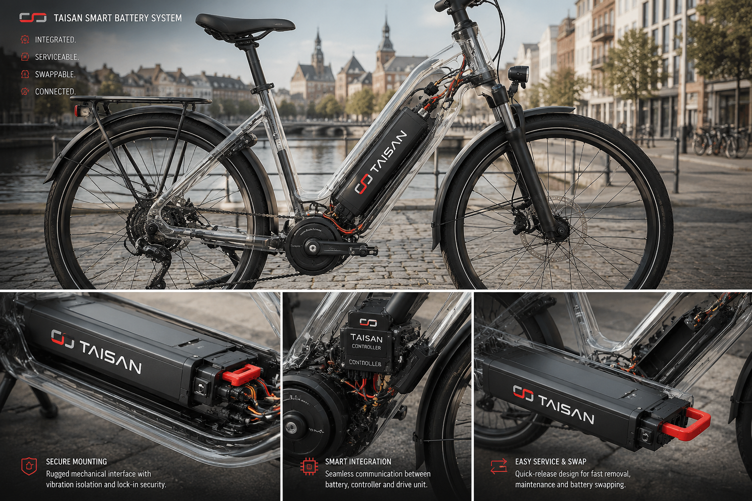 TaiSan smart battery system integrated into an e-bike frame